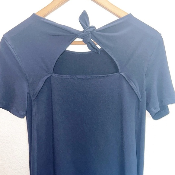 Loft Navy Blue Keyhole Tie Back Mini Short Sleeve Dress - Picture 5 of 7